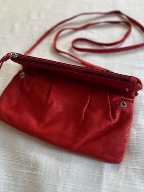 vintage Italian Red Pebbled Leather Ruched Mini Crossbody Bag